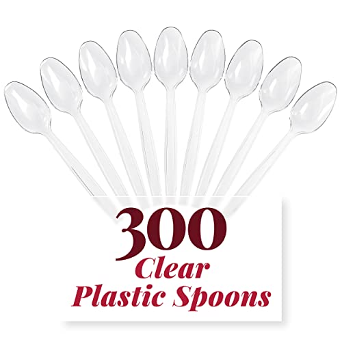  300 Clear Plastic Spoons | Heavy Duty Plastic Silverware Spoons | Fancy Plastic Cutlery | Elegant Disposable Spoons Pack | Bulk Disposable Flatware | Plastic Utensils Set | Nice Disposable Silverware
