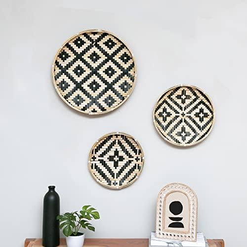  Coastal Wall Decor - Set Of 5 Wicker Wall Baskets, Blue Basket Wall Decor Set, Boho Seagrass Wall Decor - Wave, Stars, Sunburst Pattern