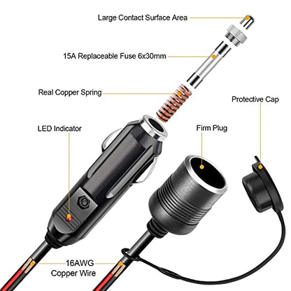  Mini Fridge 4 Liter/6 Can AC/DC Black Cigarette Lighter Extension Cord 12Ft/12V/120W/15A Bundle