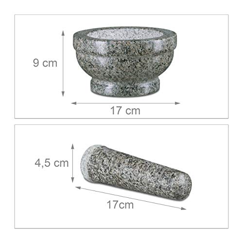  Pestle, Robust, Durable Mortar, Real, Grey Granit Mortar & Pestle, 17 Cm Diameter, Robust & Durable, Herb Grinder, Polished Stone, 19 X 17 X 14 Cm