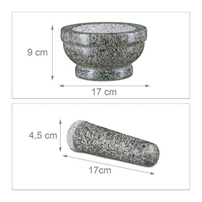  Pestle, Robust, Durable Mortar, Real, Grey Granit Mortar & Pestle, 17 Cm Diameter, Robust & Durable, Herb Grinder, Polished Stone, 19 X 17 X 14 Cm