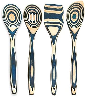  Pakkawood 4-Piece Utensil Set - Elegant Kitchen Spoon, Slotted Spoon, Corner Spoon, And Spatula For Serving & Cooking, Heat Resistant & Non-Stick Utensils