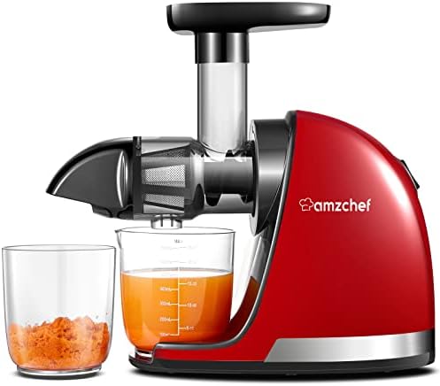  Masticating Juicer Machines, AMZCHEF Slow Cold Press Juicer With Reverse Function, High Juice Yield, Easy Clean With Brush,Recipes For High Nutrient Fruits And Vegetables, Gray(Updated)