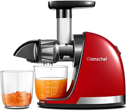  Masticating Juicer Machines, AMZCHEF Slow Cold Press Juicer With Reverse Function, High Juice Yield, Easy Clean With Brush,Recipes For High Nutrient Fruits And Vegetables, Gray(Updated)