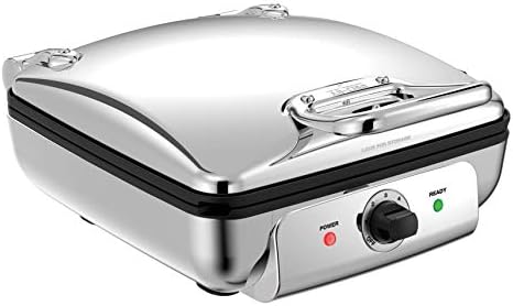  Electrics Stainless Steel Waffle Maker 4 Section Nonstick, Upright Storage 1600 Watts 6 Browning Levels, Square, Belgium Waffle, Removable Plates, Dishwasher Safe
