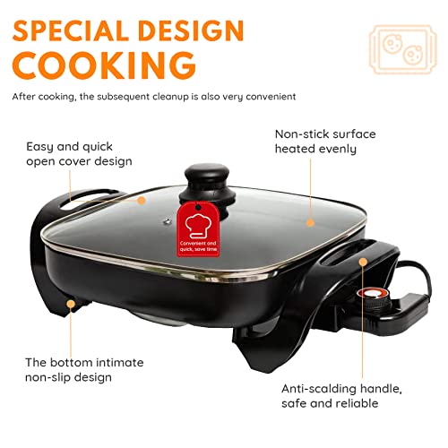  Onstick Electric Skillet 12 Inch Electric Fryer With 2 Layers Of Non-Stick Coating， Adjustable Temperature Control, Heat-Resistant Handle.
