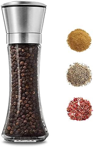  Salt And Pepper Shakers Grinders Refillable Stainless Steel, Adjustable Coarseness Mills Glass Material To Refill Sea Salt,Small Peppercorn,Black Pepper (single Package)