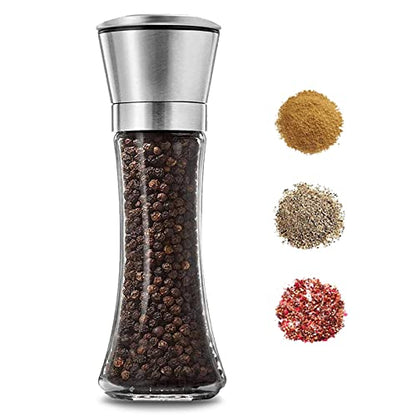 Salt And Pepper Shakers Grinders Refillable Stainless Steel, Adjustable Coarseness Mills Glass Material To Refill Sea Salt,Small Peppercorn,Black Pepper (single Package)