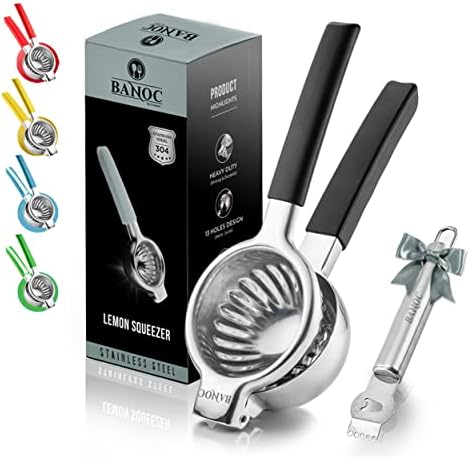  Ed Citrus Press - Stainless Steel Manual Press Heavy Duty Lime , Lemon & Citrus Squeezer – Extra-Large Lime Press For Lemons And Oranges - Gift Of Lemon Zest Grater Included (Red)
