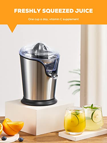  Iheal Electric Citrus Juicer, Orange Juicer Squeezer With Two Interchangeable Cones Suitable For All Size Of Citrus Fruits, Anti-drip Spout And Ultra Quiet Motor, BPA Free, Brushed Stainless Steel