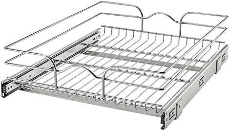  Rev-A-Shelf 5WB1-0918CR-1 8.5 X 18 Inch Single Wire Pull Out Shelf Storage Basket Organizer W/100lb Weight Capacity For Kitchen Base Cabinets, Silver