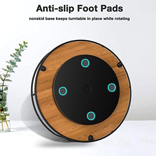  Lazy Susan Turntable Organizer For Cabinet Pantry Kitchen Countertop Refrigerator Cupboard, Pine Wood, 9", Carbonized Black