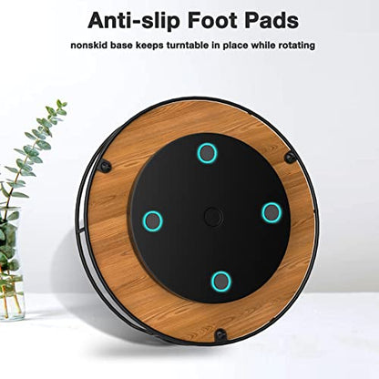  Lazy Susan Turntable Organizer For Cabinet Pantry Kitchen Countertop Refrigerator Cupboard, Pine Wood, 9", Carbonized Black