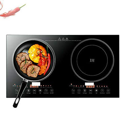  Ouble Induction Cooker With 2 Burners, 1200W Electric Burner Cooker, Tempered Glass Induction Conduction Cooktop, Dual Induction Cooktop Counter Top Burner, Independent Control Multiple Power Levels