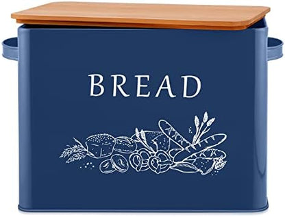 Bread Box For Kitchen Countertop, Metal Bread Storage Container Bin With Bamboo Lid For Cutting Bread, Extra Large & Farmhouse Style, 13” X 7.2” X9.8”, Black