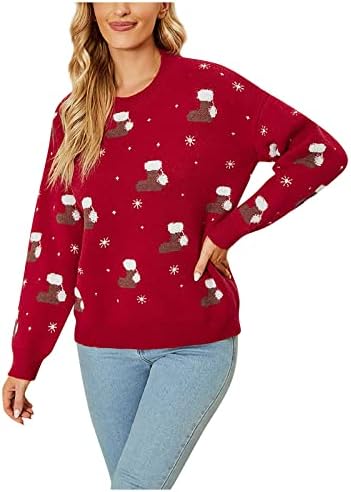 Womens Causal Loose Crewneck Cute Crew Neck Christmas Print Long Sleeve Loose Tops Sweatshirts Pullover Top Streetwear