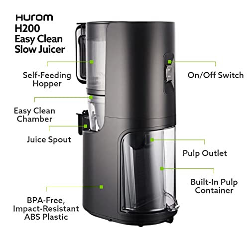  H-200 Easy Clean Electronic Juicer Machine (Silver) - Self Feeding Slow Juicer W Big Mouth Hopper To Fit Whole Fruits & Vegetables - Healthy Living - Rinse Clean No Scrub BPA Free Easy Assembly