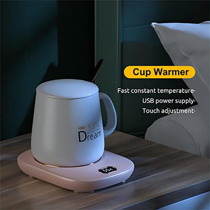 Candle Warmer Coffee Mug Warmer For Desk, With Detachable USB Power Cable, 3 Temperature Setting 113℉-131℉-149℉, Suitable For Office, Home And Many Occasions (Pink No Cup)