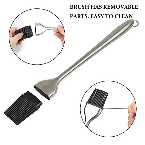  Home Servz Deluxe 304 Stainless Steel Turkey Baster Syringe Injector Needle With Cleaning Brush & Heavy Duty 12 Inch Stainless Steel Handle Silicone BBQ Basting Brush