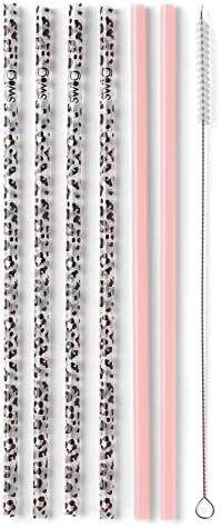  Reusable Straws Luxy Leopard + Blush Reusable Straw Set + Cleaning Brush, Each Straw Is 10.25 Inch Long (Fits Swig Life 20oz Tumblers, 22oz Tumblers, And 32oz Tumblers)