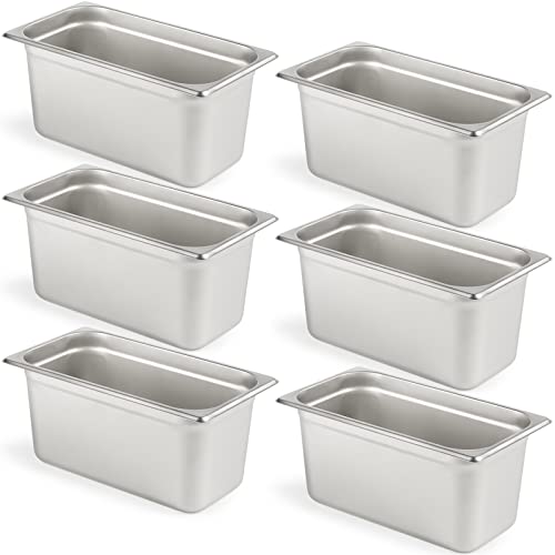  6 Pack Anti-Jam Hotel Pans, 1/3 Size 6 Inch Deep, NSF Commercial 18/8 Stainless Steel Chafing Steam Table Pan, Catering Storage Metal Food Pan