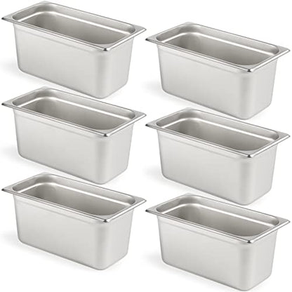  6 Pack Anti-Jam Hotel Pans, 1/3 Size 6 Inch Deep, NSF Commercial 18/8 Stainless Steel Chafing Steam Table Pan, Catering Storage Metal Food Pan