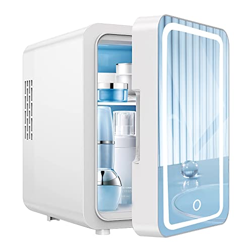  Mini Fridge For Bedroom, 6L Skincare Fridge With Dimmable LED Mirror, Cooler And Warmer Beauty Fridge, Portable Small Refrigerator, Mini Fridge For Makeup, Skincare, Drinks (White)