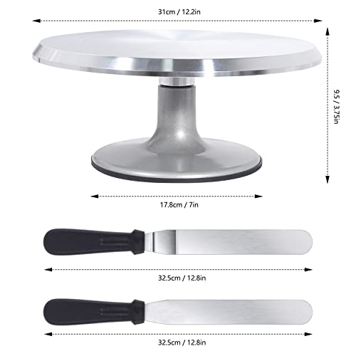  12 Inch Cake Stand Small Round Decorating Turntable Revolving Aluminum Rotating Table Holder Personalised Baking Display Tray Plate Tools Accessories For Christmas Birthday Wedding Tiered Cake