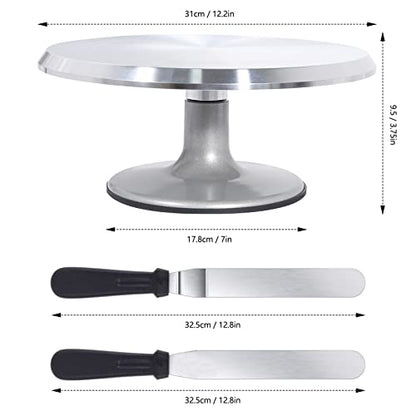  12 Inch Cake Stand Small Round Decorating Turntable Revolving Aluminum Rotating Table Holder Personalised Baking Display Tray Plate Tools Accessories For Christmas Birthday Wedding Tiered Cake
