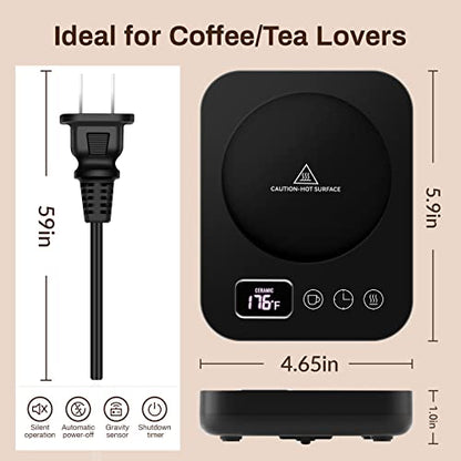  Mug Warmer, Upgrade Coffee Warmer For Desk With 3 Temperature Settings, Fast Heating Cup Warmer 12 Timer, 4H Auto Shut Off, Gravity Sensor, Keep Best Temp For Tea,Beverage,Milk -Black