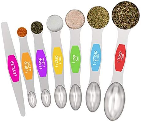  Magnetic Measuring Spoons Set - Wildone Stainless Steel Double Sided Measuring Spoons Set Of 7, For Dry And Liquid Ingredients, Including 6 Heavy Duty Nesting Spoons, 1 Leveler, Fits In Spice Jar
