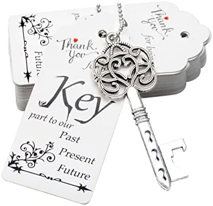  52pcs Vintage Skeleton Key Bottle Opener Wedding Party Favor Guest Souvenir Gift Set With Tag Card And Keychain(Antique Copper)