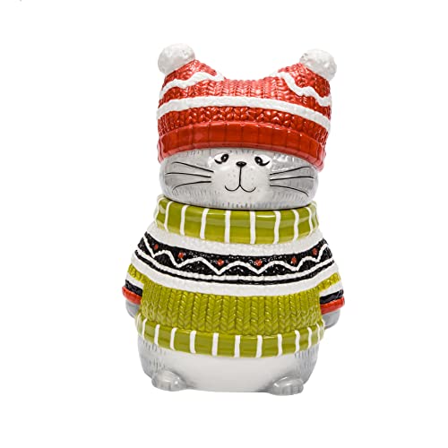  Knitted Kitten Air Tight Seal Ceramic Cookie Jar, Dishwasher Safe