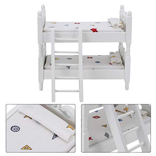  Miniature Dollhouse Furniture, Wooden Bunk Bed With Bedding Pillow Ladder For 1:12 Doll House Accessories (1:12) Dollhouses