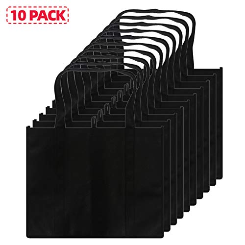  Set Of 10 Reusable Grocery Bags Extra Large Foldable Heavy Duty Shopping Tote Produce Bag With Reinforced Handles, Black