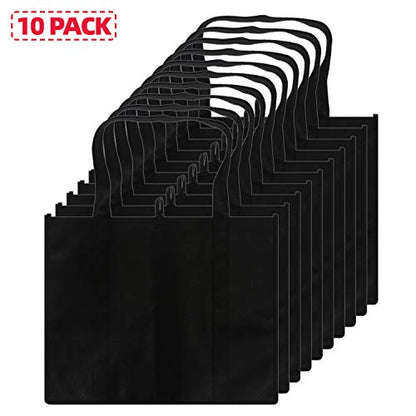  Set Of 10 Reusable Grocery Bags Extra Large Foldable Heavy Duty Shopping Tote Produce Bag With Reinforced Handles, Black