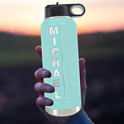  Nalized Water Bottle 40oz/32oz With Flip-Top Lid And Straw, Customized Vacuum Insulated Water Flask, Stainless Steel Sports Double Wall Thermos, Name/Text Engraved By IProductsUS (Teal)