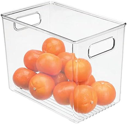  Plastic Stackable Kitchen Organizer - Storage Bin With Handles For Refrigerator, Freezer, Cabinet, And Pantry Shelves Organization - Food Container - Ligne Collection - Clear