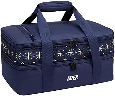 Insulated Double Casserole Carrier Thermal Lunch Tote For Potluck Parties, Picnic, Beach, Fits 9 X 13 Inches Casserole Dish, Expandable By Mid Zipper, Orange