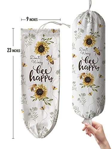  Hglian Kitchen Grocery Plastic Bag Holder And Dispenser Wall Mount Plastic Bags Organizer Garbage Shopping Trash Bags Storage Container Keeper Cute Bee Sunflower Farmhouse Home Décor
