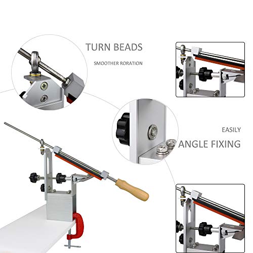  ZELANCY Aluminum Alloy Professional Kitchen Knife Sharpener, 360 Degree Rotation Fixed Angle, Kitchen Chef Knife Sharpener With 6pcs Whetstones