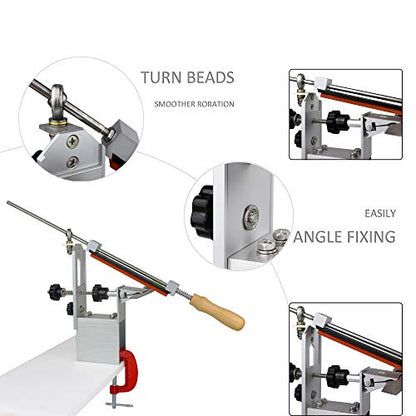  ZELANCY Aluminum Alloy Professional Kitchen Knife Sharpener, 360 Degree Rotation Fixed Angle, Kitchen Chef Knife Sharpener With 6pcs Whetstones