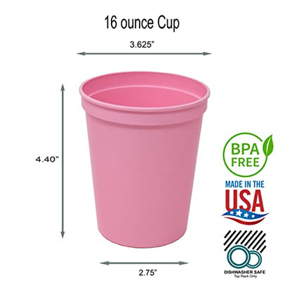  16 Oz Reusable Plastic Stadium Cups, Bulk 50 Pk, USA Made, BPA-Free Dishwasher Safe Plastic Tumblers, Light Pink