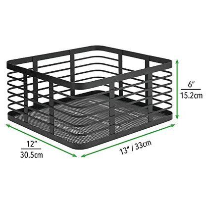  Steel Metal Wire Kitchen Food Storage Organizer Bin Basket For Pantry Organization - Wired Farmhouse Basket With Handle For Shelves - Carson Collection - 6 Pack, Matte Black