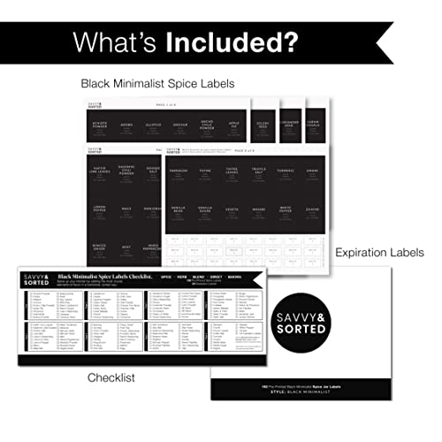  Black Spice Labels For Spice Jars | 148 Spice Jar Labels For Spice Containers | Spice Labels Stickers Preprinted | Spice Organizing Labels Herb Seasoning Kitchen Pantry Labels For Jars