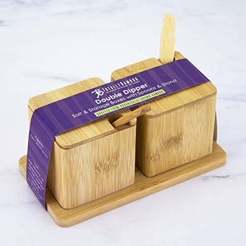  Double Dipper Two Salt Boxes With Spoons And Tray, 6 Ounce Capacity Each