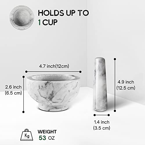  Marble Mortar And Pestle Set - Solid Marble Stone Grinder Bowl Holder For Guacamole, Herbs, Spices, Garlic, Kitchen, Cooking, Medicine