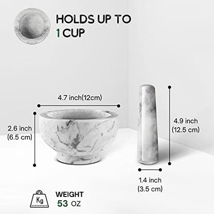  Marble Mortar And Pestle Set - Solid Marble Stone Grinder Bowl Holder For Guacamole, Herbs, Spices, Garlic, Kitchen, Cooking, Medicine