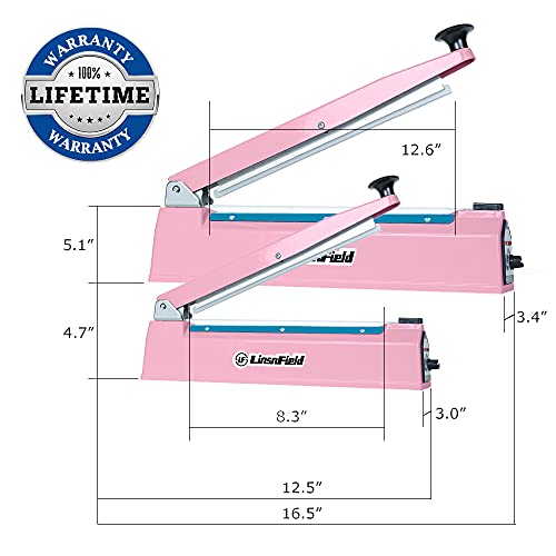  Sealer Pro - 8 Inch Impulse Heat Sealer - 2mm Sealing Width - Manual Heat Sealer Machine For All Bags - Most Heavy Duty For Strong, Secure Sealing For Long Term Food Storage - Extra 2 Replacements, 2 Fuses Included(Pink)