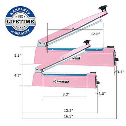  Sealer Pro - 8 Inch Impulse Heat Sealer - 2mm Sealing Width - Manual Heat Sealer Machine For All Bags - Most Heavy Duty For Strong, Secure Sealing For Long Term Food Storage - Extra 2 Replacements, 2 Fuses Included(Pink)